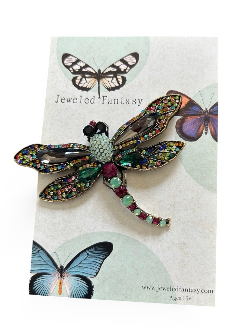 Jeweled Fantasy XL Dragonfly Brooch